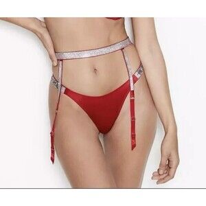 Victoria's Secret Very Sexy Red Rhinestone Embellished Bling Garter Belt M/L